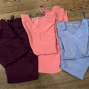 Scrubstar Set of Scrub Tops and Pants in Pink, Purple, and Blue